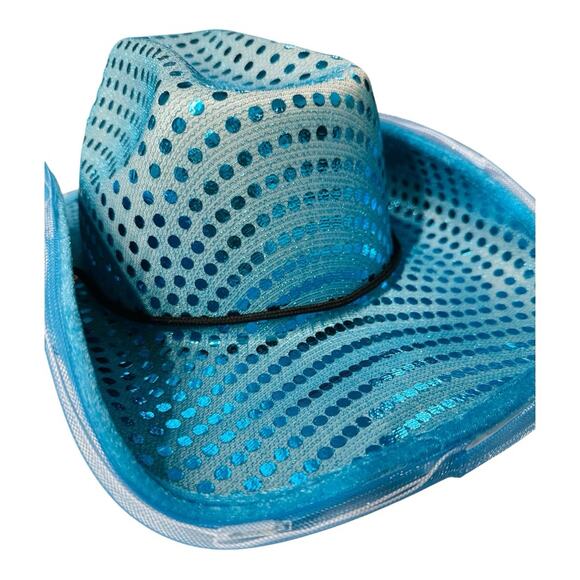 Blue Turquoise Light Up LED Flashing Cowboy Hat with Sequins - Picture 3 of 3